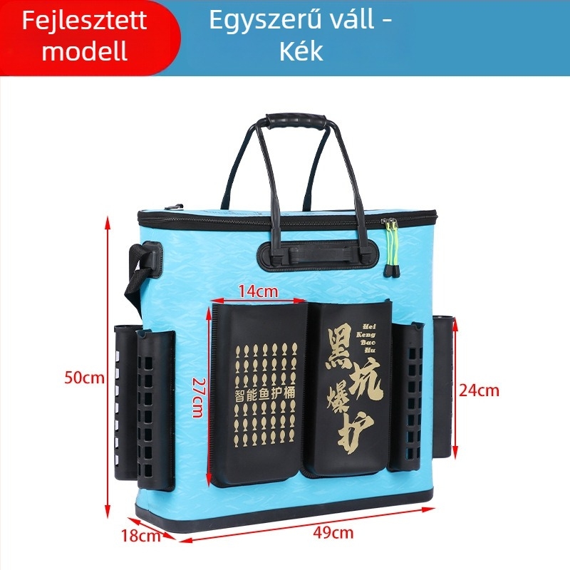Kemény aljú horgász vödör, integrált EVA vastagított dizájn, hordozható hátizsák-stílus, élő hal védő vödör, 1.2 kg