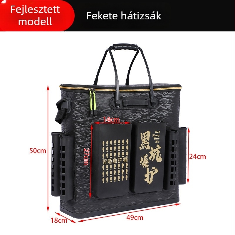 Kemény aljú horgász vödör, integrált EVA vastagított dizájn, hordozható hátizsák-stílus, élő hal védő vödör, 1.2 kg