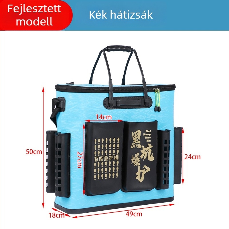 Kemény aljú horgász vödör, integrált EVA vastagított dizájn, hordozható hátizsák-stílus, élő hal védő vödör, 1.2 kg
