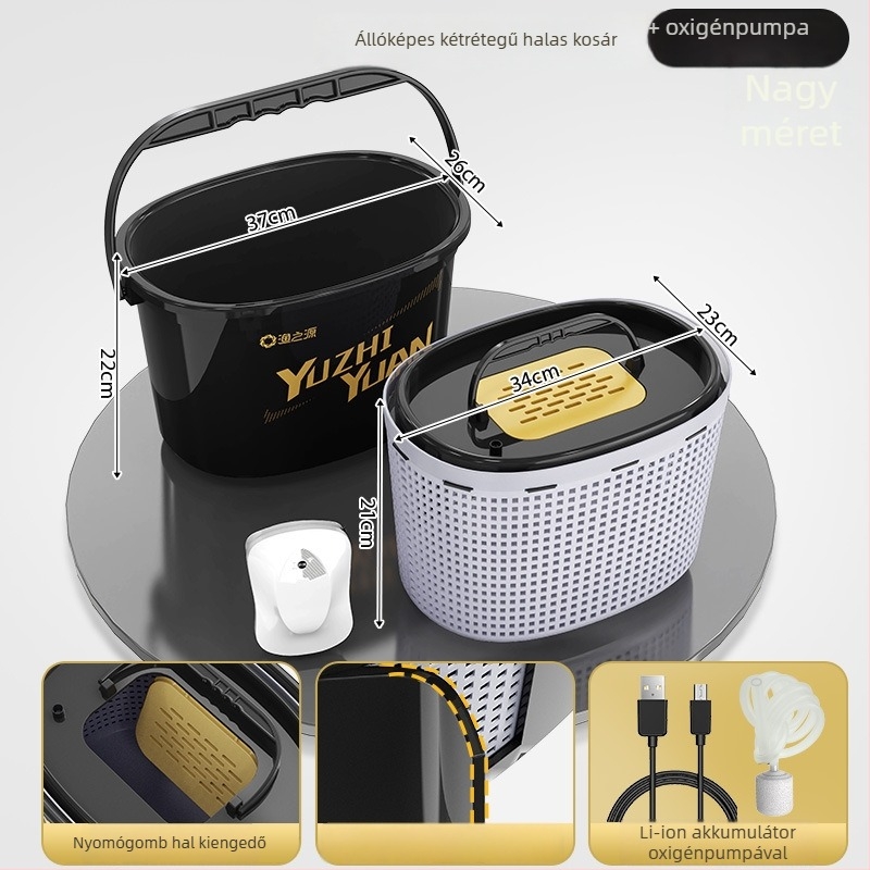 Élőhalas tartály folyóvízi horgászathoz - kétrétegű kialakítás, Source of Fishing, műanyag, Kína