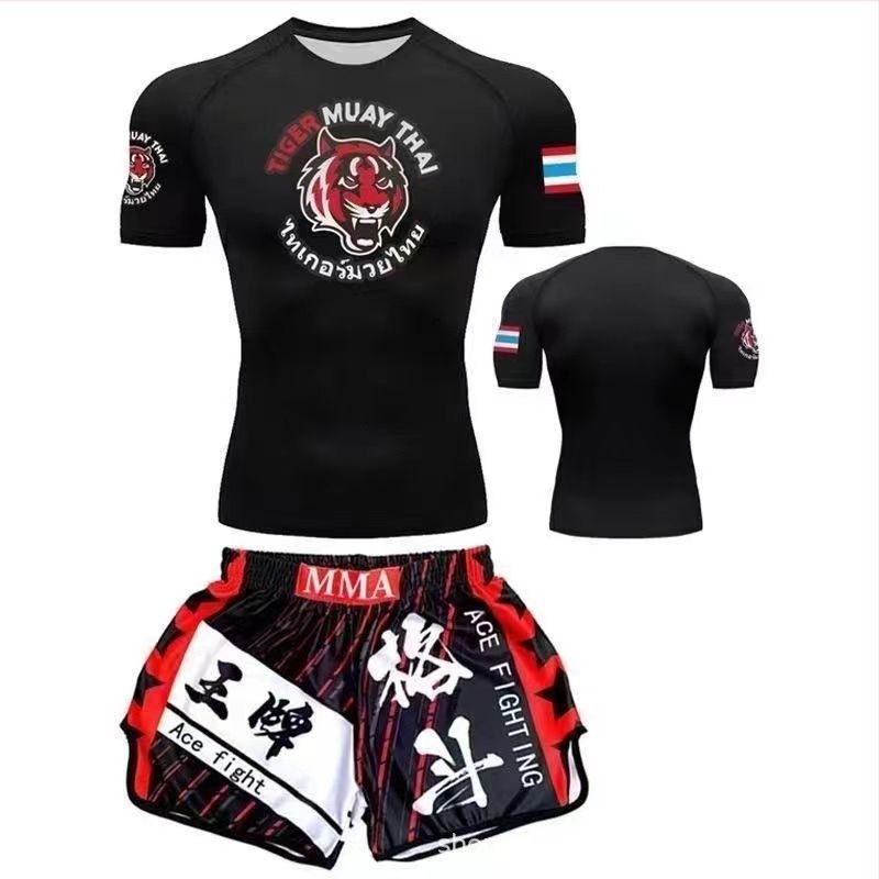 Tigris fej mintás gyorsan száradó Muay Thai póló, rövid ujjú, MMA, UFC és Sanda