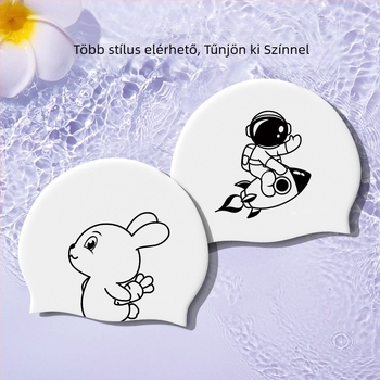 HAIZID gyerekeknek készült szilikon úszósapka Cartoon mintával, vízálló és csúszásmentes, fülvédővel, kényelmes viselet, úszáshoz és vízi sportokhoz