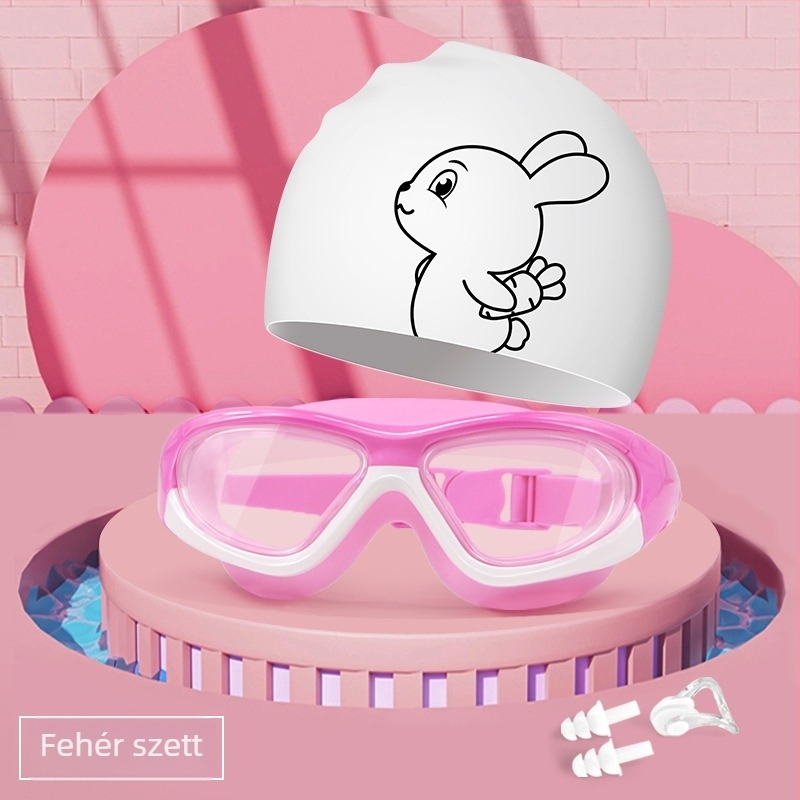 HAIZID gyerekeknek készült szilikon úszósapka Cartoon mintával, vízálló és csúszásmentes, fülvédővel, kényelmes viselet, úszáshoz és vízi sportokhoz
