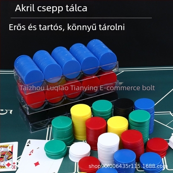 Sakk- és kártyajátékokhoz való chipsek, lapos műanyag korongok PS anyagból, lézergravírozva, névleges érték nélküli, Born Good Hand márka