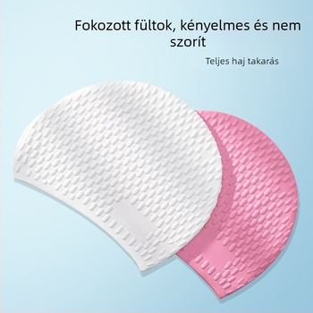 Felnőtt nőknek szóló szilikon úszósapka vízcsepp alakú, megnagyobbodott buborékos dizájn, ultra-elasztikus, vízálló fülvédő, hosszú haj védelme