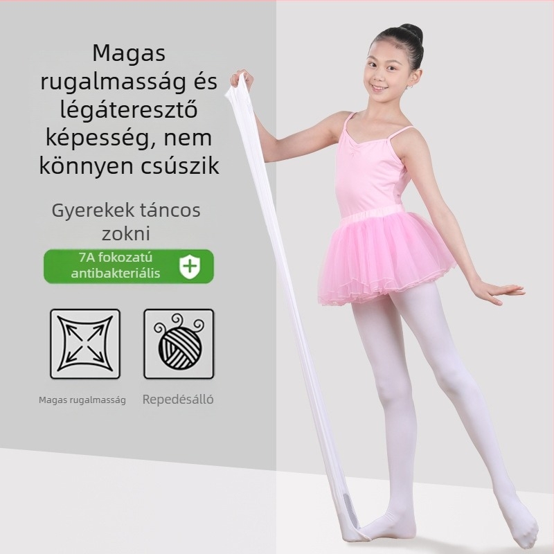 Gyerekek balett harisnyája, nylon/poliamid 83%, közepes vastagság, egyszínű minta, sík öltés 12–14 öltés/3 cm, minden évszakra