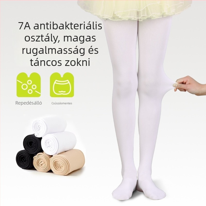 Gyerekek balett harisnyája, nylon/poliamid 83%, közepes vastagság, egyszínű minta, sík öltés 12–14 öltés/3 cm, minden évszakra