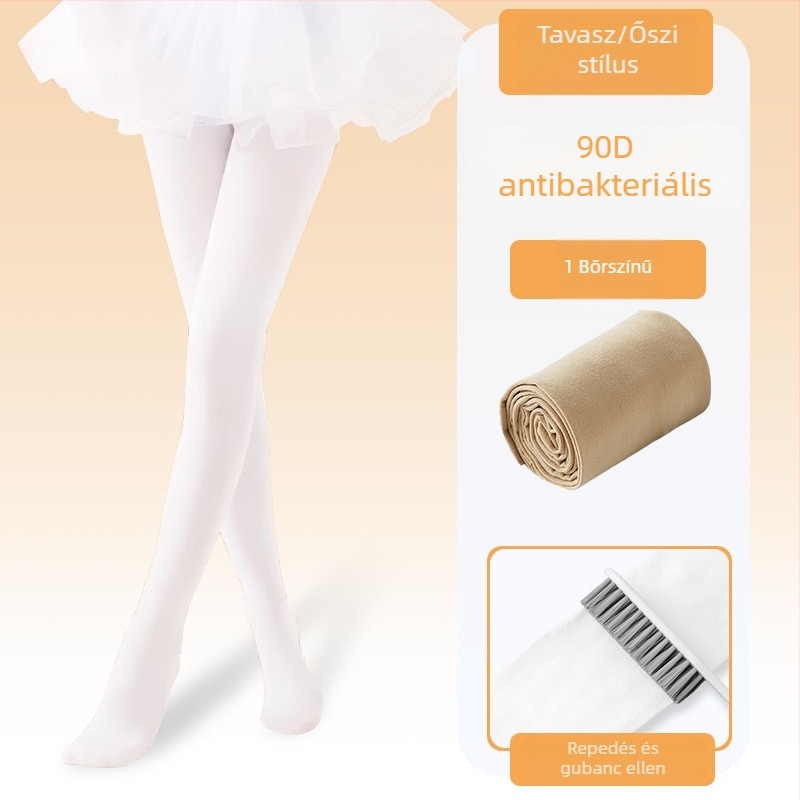 Gyerekek balett harisnyája, nylon/poliamid 83%, közepes vastagság, egyszínű minta, sík öltés 12–14 öltés/3 cm, minden évszakra