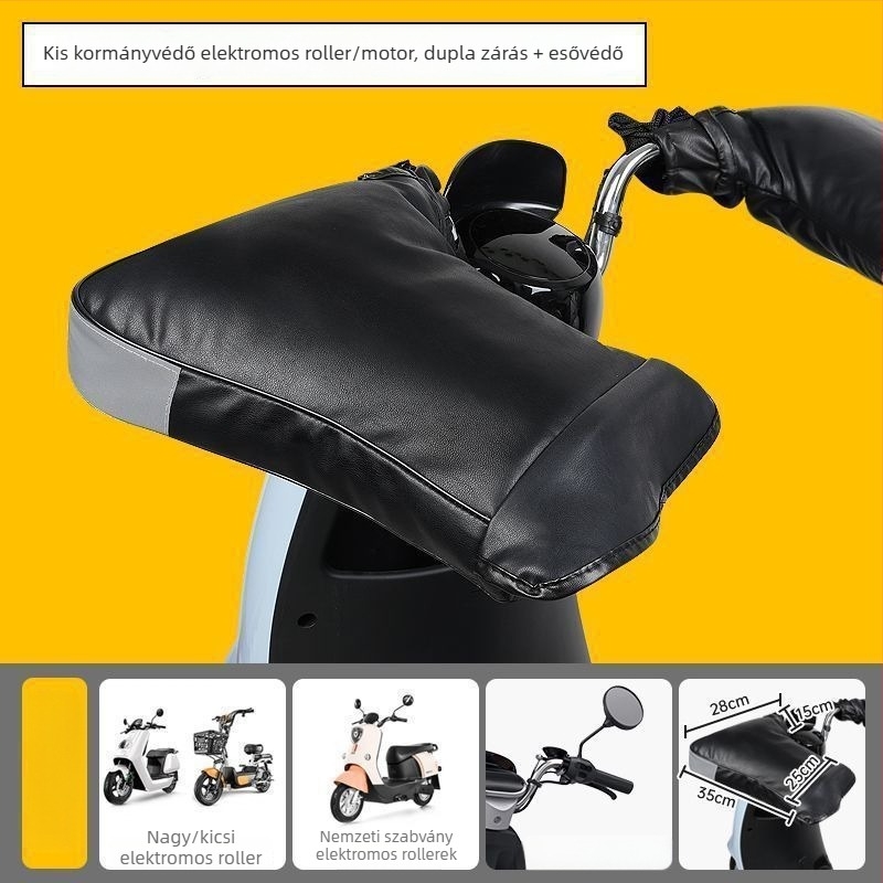 Bőr téli motorkerékpáros kesztyű háromkerekű elektromos járművekhez, szélvédő fogantyúvédő, Wave Sound, felnőttek, uniszex