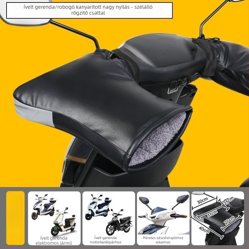 Bőr téli motorkerékpáros kesztyű háromkerekű elektromos járművekhez, szélvédő fogantyúvédő, Wave Sound, felnőttek, uniszex