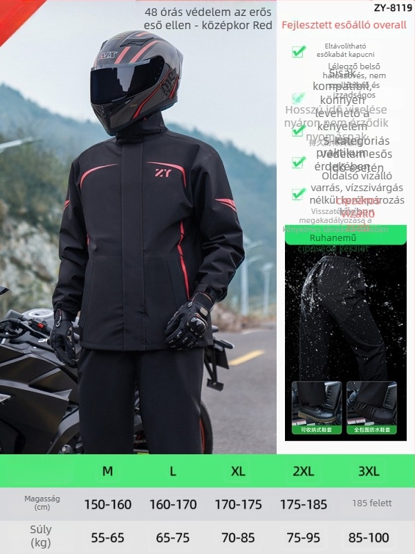 Különálló esőkabát készlet motorkerékpár/EBike használatra, fényvisszaverő dizájn, felnőtt teljes test esőnadrág, Chunya Spinning anyag, PVC bevonat, logónyomás elérhető