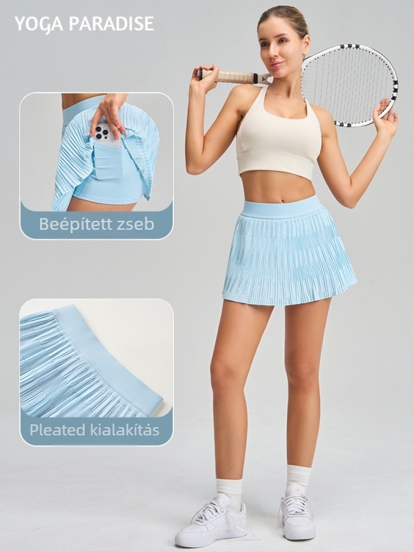 Fitnesz szoknya plisírozott dizájnnal, YOGA PARADISE, őszi 2025, anyag: 75% nylon, 25% spandex