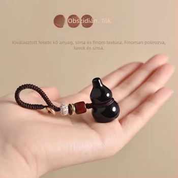 Obszidiánból készült nyaklánc tök alakú medállal, polírozott felület, Guangzhou származás, friss és elegáns stílus