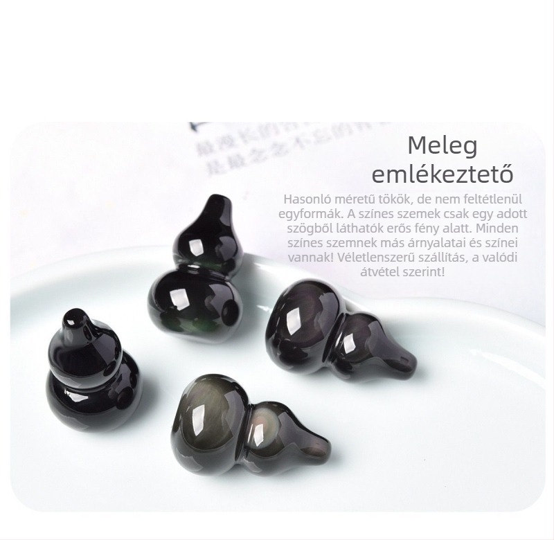 Obszidiánból készült nyaklánc tök alakú medállal, polírozott felület, Guangzhou származás, friss és elegáns stílus