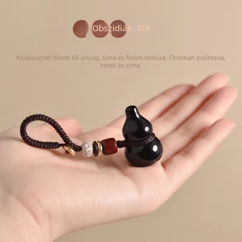 Obszidiánból készült nyaklánc tök alakú medállal, polírozott felület, Guangzhou származás, friss és elegáns stílus