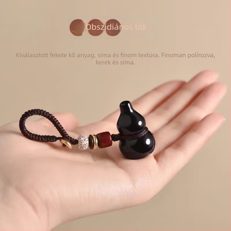 Obszidiánból készült nyaklánc tök alakú medállal, polírozott felület, Guangzhou származás, friss és elegáns stílus