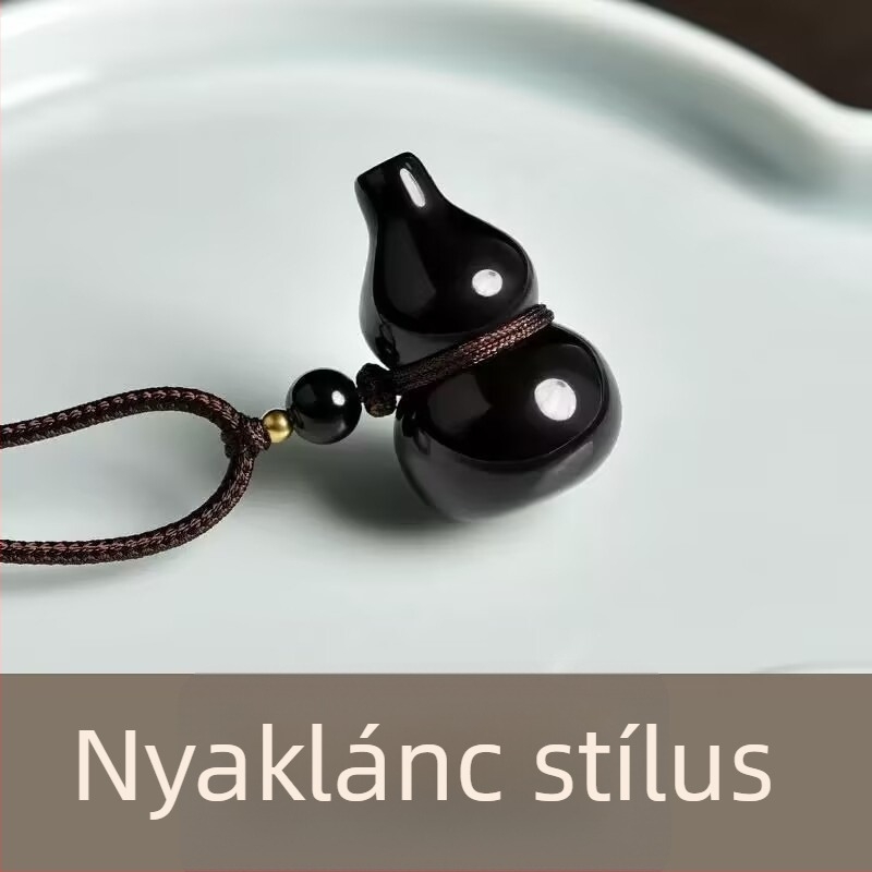 Obszidiánból készült nyaklánc tök alakú medállal, polírozott felület, Guangzhou származás, friss és elegáns stílus