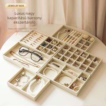 Ékszer tároló doboz rekeszekkel, flanel anyag, asztali elrendezés, 1 réteg, többfunkciós, porvédett, koreai stílus