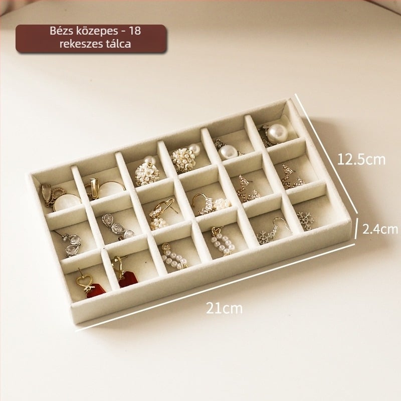 Ékszer tároló doboz rekeszekkel, flanel anyag, asztali elrendezés, 1 réteg, többfunkciós, porvédett, koreai stílus