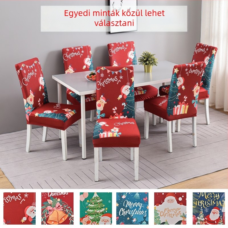 Karácsonyi digitálisan nyomtatott székhuzat, rugalmas éllel, európai stílusú egyben ülőpárna, hotel- és éttermi széktakaró