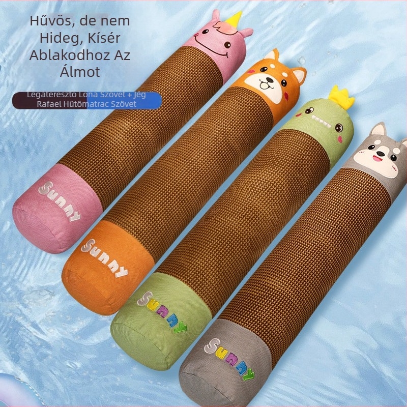 Hengeres párna oldalra fekvéshez, plüss huzat, PP gyapot töltet, aranyos állatos mintával, hímzett és összefűzött szövés, cartoon stílus