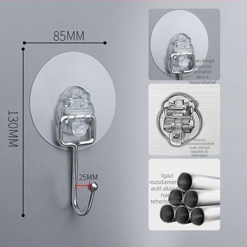 Rozsdamentes acél ruhafogas, több soros kialakítás, modern minimalist stílus, teherbírás 1–3 kg