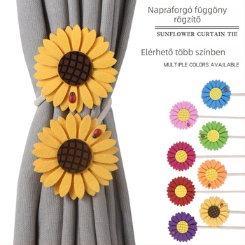 Napraforgó függönytartó - fúrásmentes, textil anyag, testreszabható, modern minimalista stílus