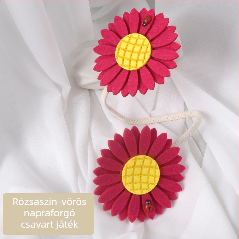Napraforgó függönytartó - fúrásmentes, textil anyag, testreszabható, modern minimalista stílus