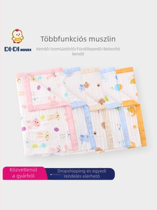 A osztályú 100% pamut hatrétegű géz babafürdő törölköző, nagy méret