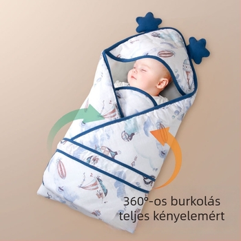 Ölelős bébi takaró bambuszrostból — minták: állatok, csíkok, kockás, rajzfilmfigura; alkalmas nyárra, tavaszra és őszre; csecsemőknek és kisgyerekeknek