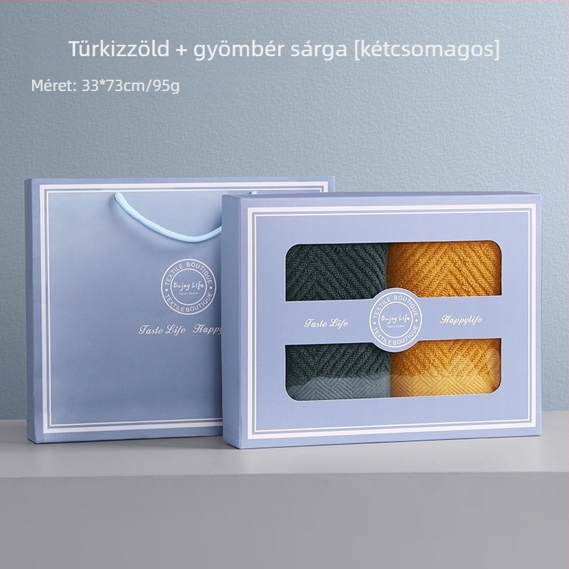 Drizzle Törölköző Ajándékdoboza Készlet — Pamut Jacquard, Nedvszívó, 60s Szál, Sima Szövés, 50–80 g