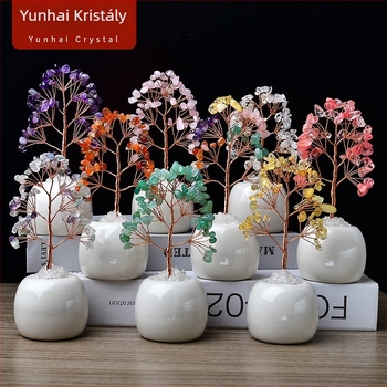 Pénzfa Dísz — Rózsaszín Kristály Anyag, Ajándékdoboz, Modern Minimalista Stílus