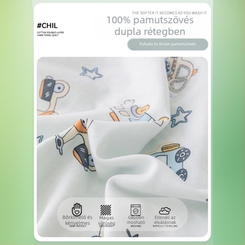 Pamut dupla géz törölközőtakaró nyárra, vékony pléd babáknak, karikatúra mintával, 0.55-1.0 kg