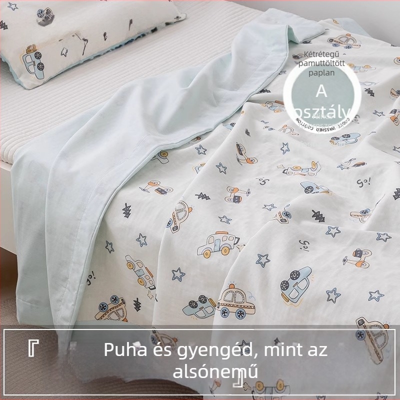 Pamut dupla géz törölközőtakaró nyárra, vékony pléd babáknak, karikatúra mintával, 0.55-1.0 kg