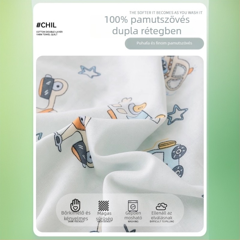 Pamut dupla géz törölközőtakaró nyárra, vékony pléd babáknak, karikatúra mintával, 0.55-1.0 kg