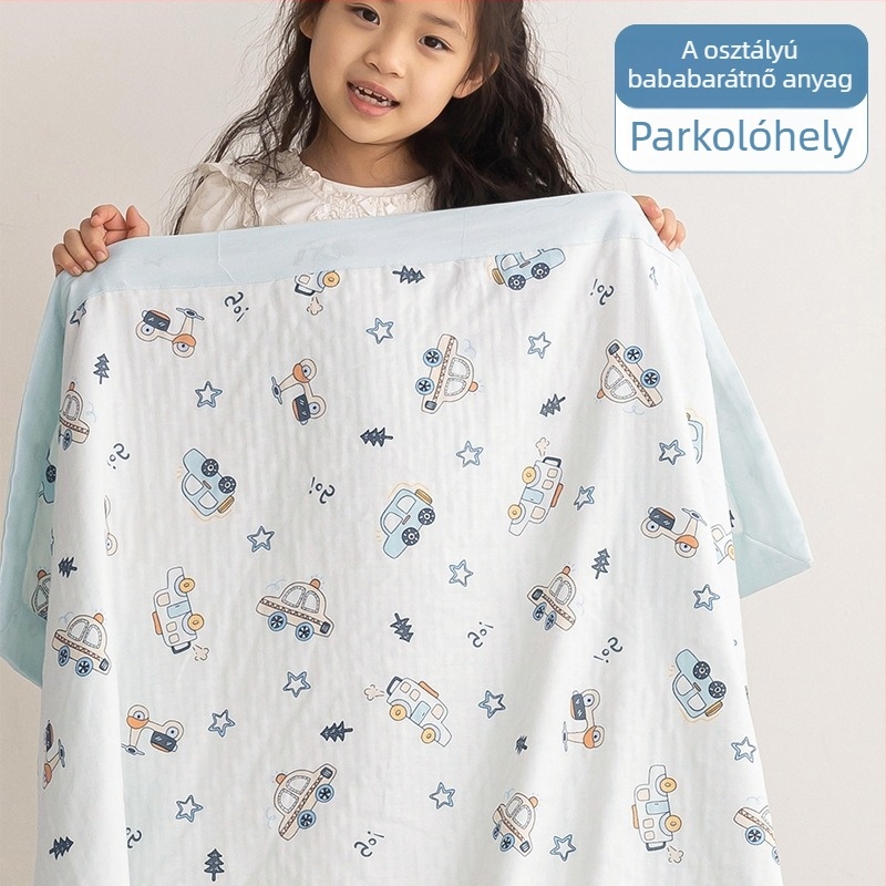 Pamut dupla géz törölközőtakaró nyárra, vékony pléd babáknak, karikatúra mintával, 0.55-1.0 kg