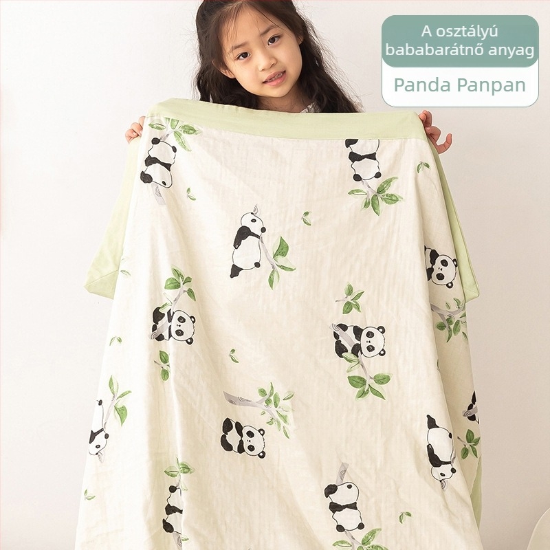 Pamut dupla géz törölközőtakaró nyárra, vékony pléd babáknak, karikatúra mintával, 0.55-1.0 kg