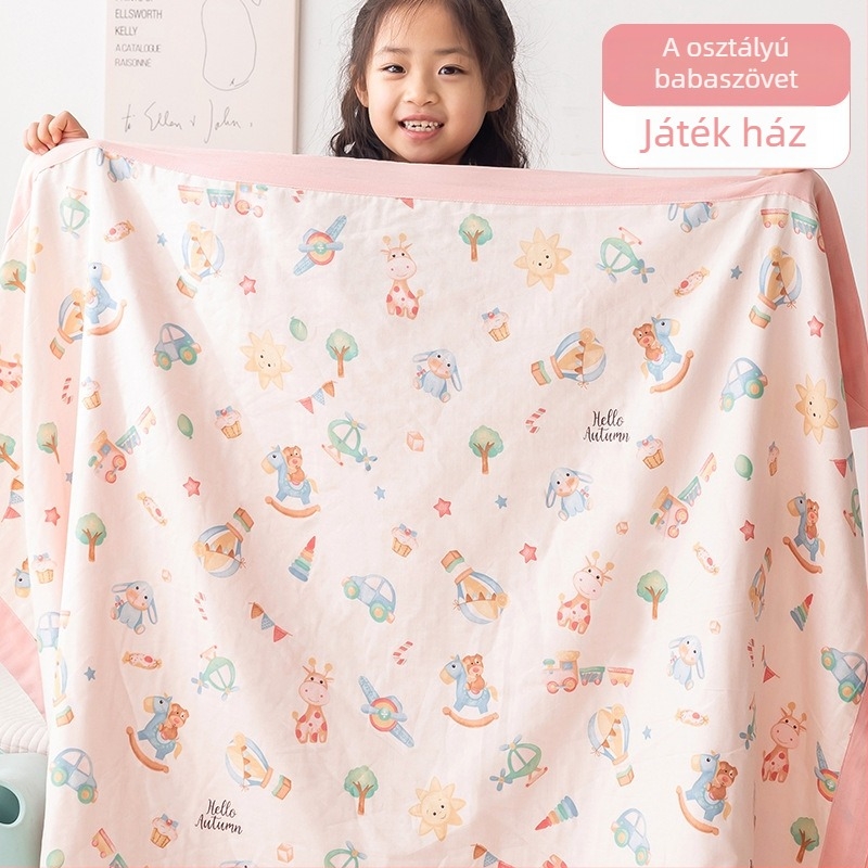 Pamut dupla géz törölközőtakaró nyárra, vékony pléd babáknak, karikatúra mintával, 0.55-1.0 kg