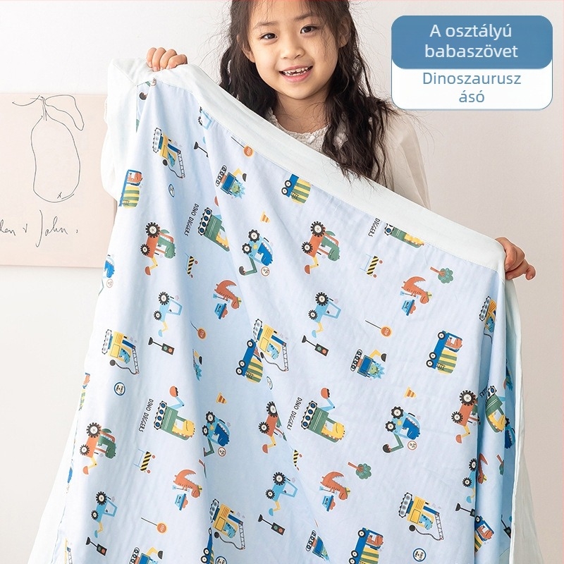 Pamut dupla géz törölközőtakaró nyárra, vékony pléd babáknak, karikatúra mintával, 0.55-1.0 kg