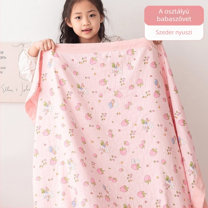 Pamut dupla géz törölközőtakaró nyárra, vékony pléd babáknak, karikatúra mintával, 0.55-1.0 kg