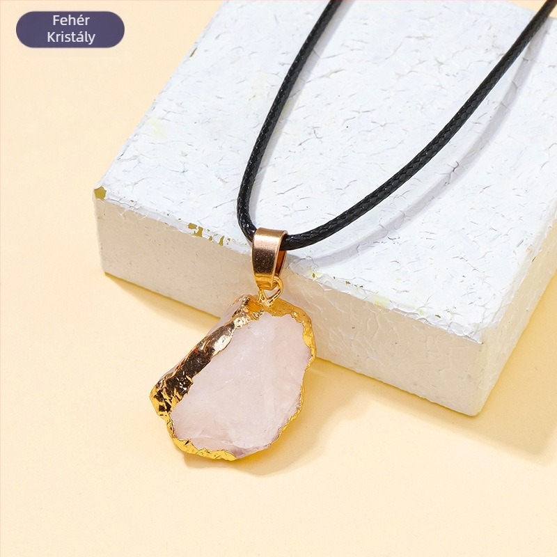 Aranyozott felületű természetes kristály nyers kő medálos nyaklánc, szabálytalan alak, modern minimalist stílus, PP zacskóban csomagolva; ideális ajándék esküvőkre, születésnapokra, diplomaosztóra és utazásokra