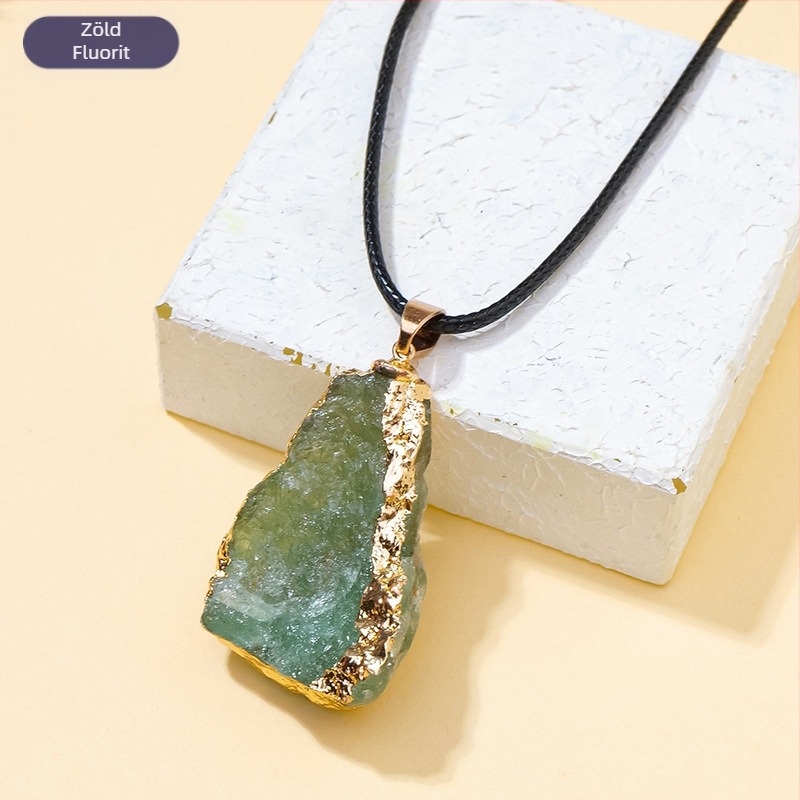 Aranyozott felületű természetes kristály nyers kő medálos nyaklánc, szabálytalan alak, modern minimalist stílus, PP zacskóban csomagolva; ideális ajándék esküvőkre, születésnapokra, diplomaosztóra és utazásokra