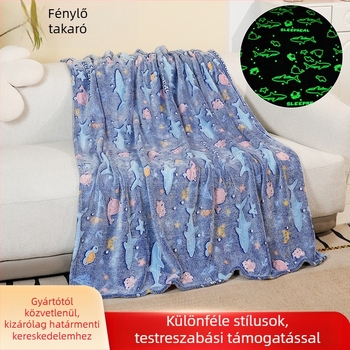 Gyerekeknek készült fénylő flanel takaró cartoon mintával, irodai pihenéshez, szürke