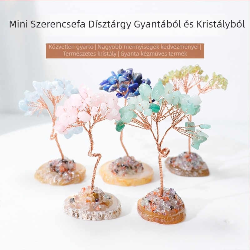 Természetes kristály achát szerencsefa – asztali dísz, kézzel készített