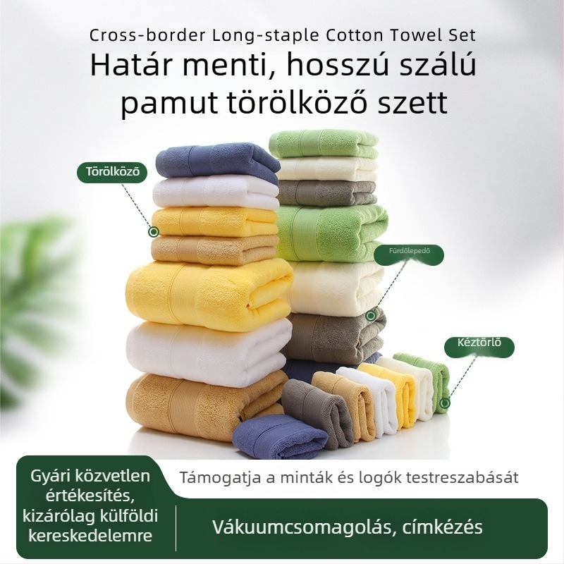 Hét színű, 100%-os pamut törölközőkészlet, 32 szálas szövés, abszorbens arc- és törölköző, hímzés és logó testreszabás