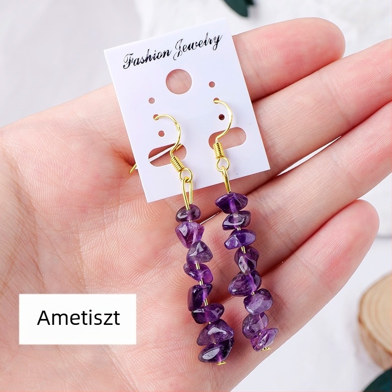 Természetes ametiszt kristály apró darabokból készült fülbevalók, DIY ékszer