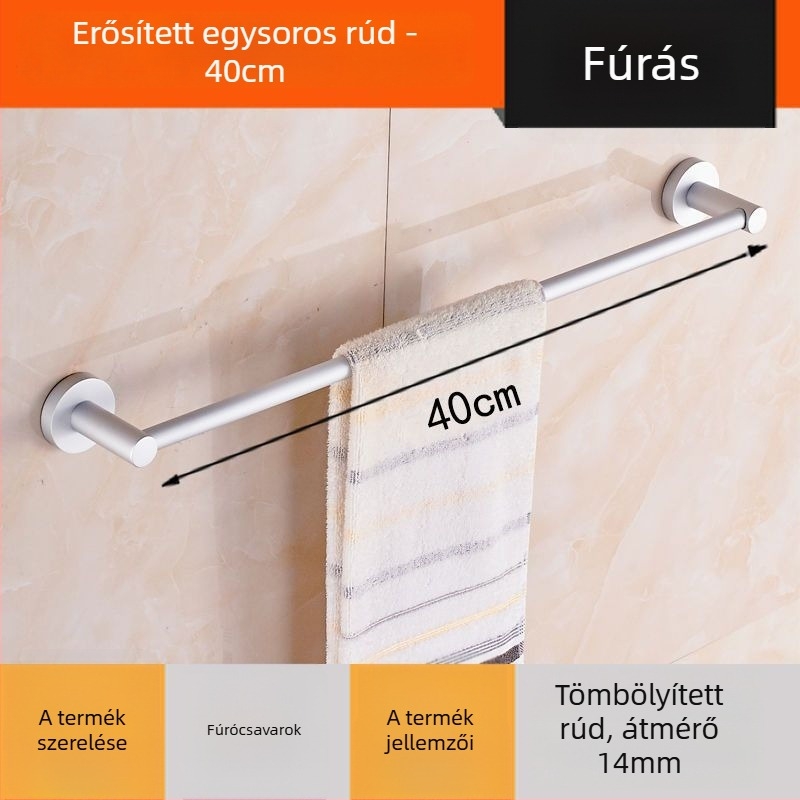 Fali törölközőtartó Space Aluminumból, egy- vagy kétpólusú, 1 réteg, 15 kg teherbírás, könnyű luxus stílus