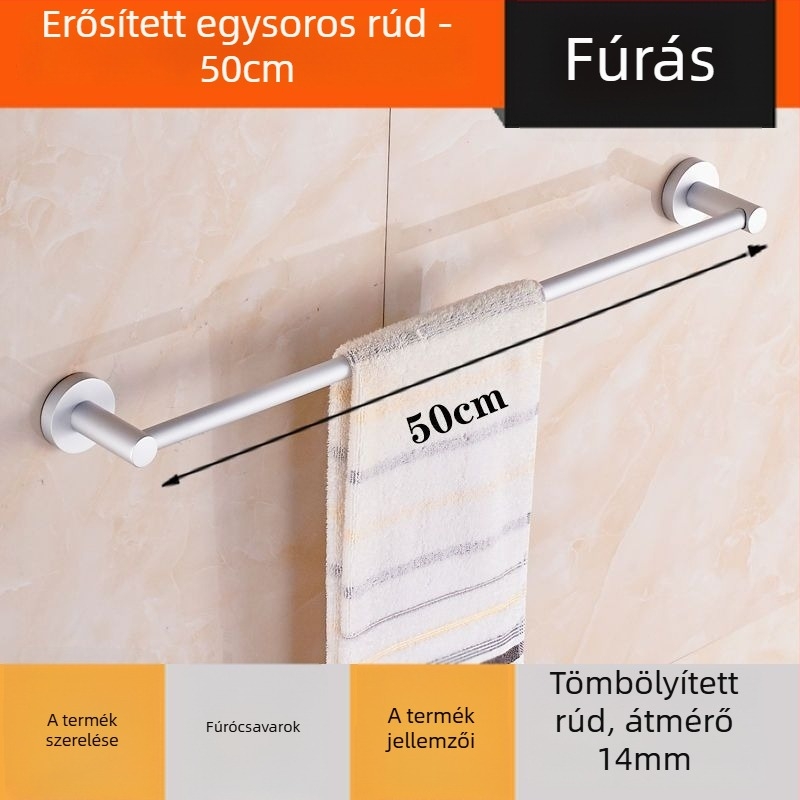 Fali törölközőtartó Space Aluminumból, egy- vagy kétpólusú, 1 réteg, 15 kg teherbírás, könnyű luxus stílus