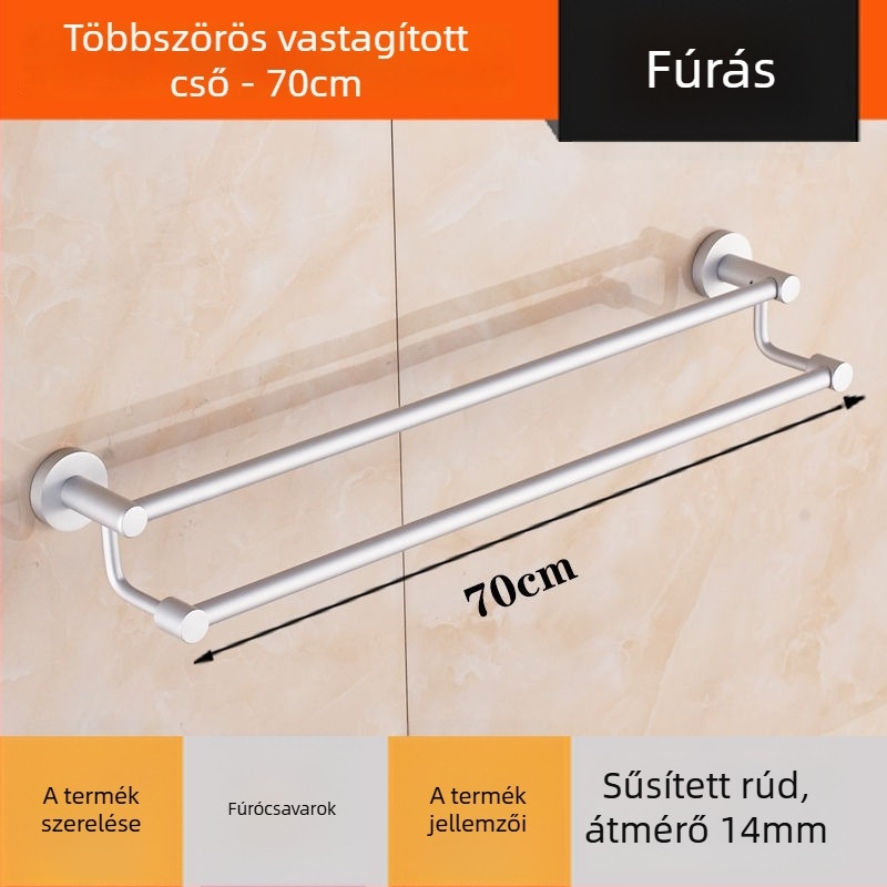 Fali törölközőtartó Space Aluminumból, egy- vagy kétpólusú, 1 réteg, 15 kg teherbírás, könnyű luxus stílus