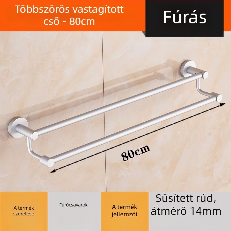 Fali törölközőtartó Space Aluminumból, egy- vagy kétpólusú, 1 réteg, 15 kg teherbírás, könnyű luxus stílus